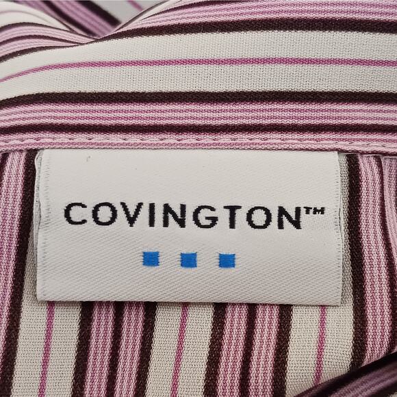 Covington Blouse Womens L (14-16) Pink Striped Button Up Long Sleeve Polyester - Picture 8 of 10